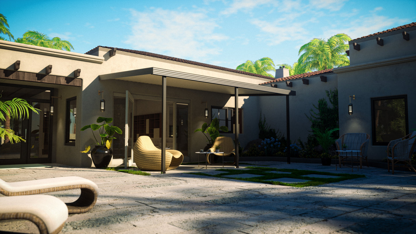 10 ft. Deep x 16 ft. Wide Attached Aluminum Patio Cover -3 Posts - (20lb Low/Medium Snow Area)