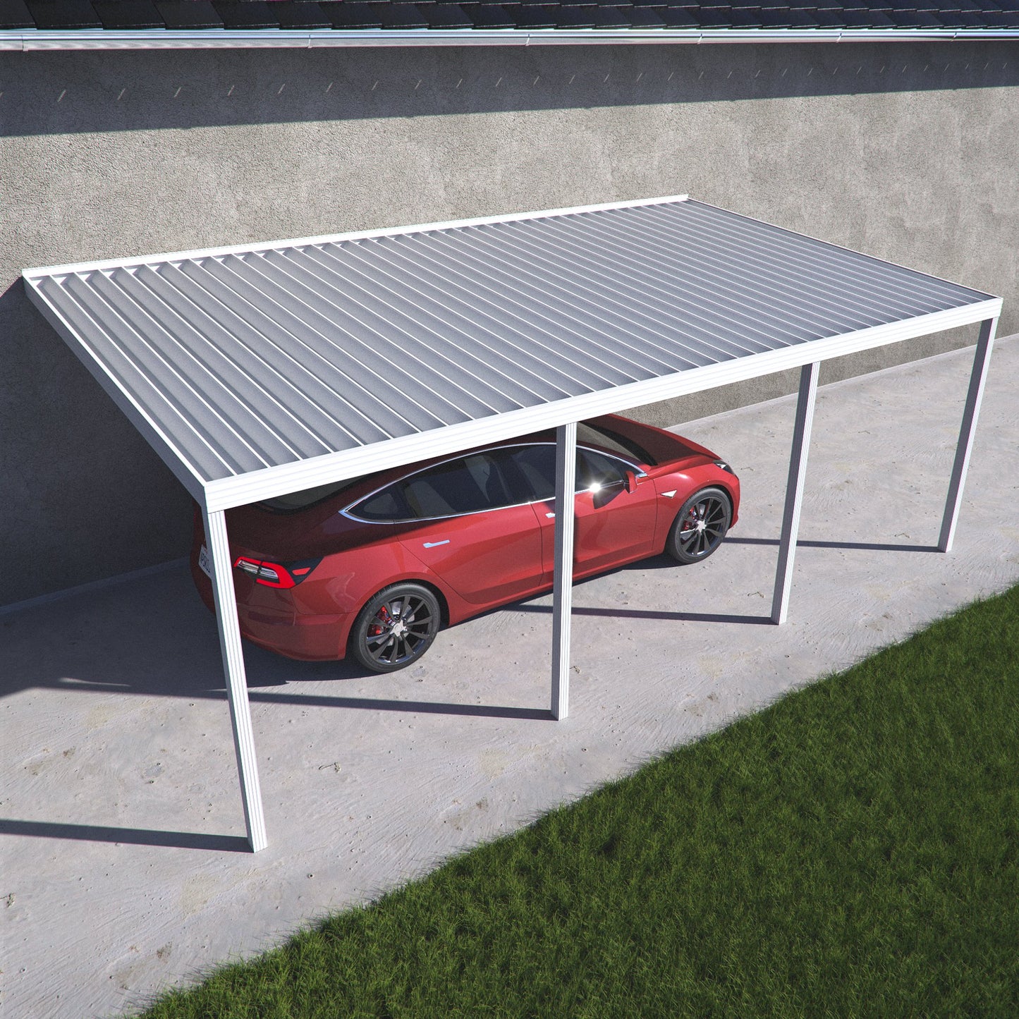10 ft. Deep x 20 ft. Wide White Attached Aluminum Carport -4 Posts - (10lb Low Snow Area)