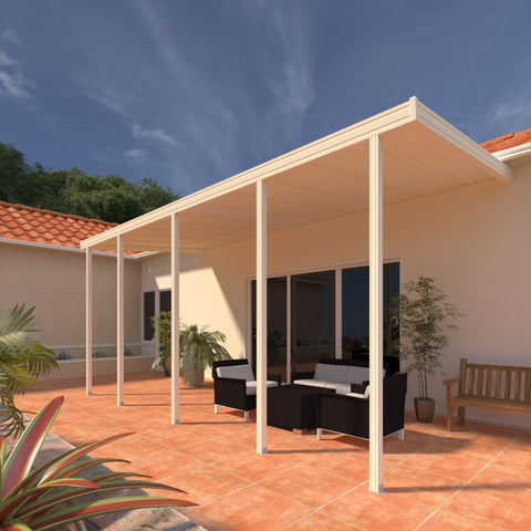 08 ft. Deep x 26 ft. Wide Ivory Attached Aluminum Patio Cover -5 Posts - (30lb Medium/High Snow Area)