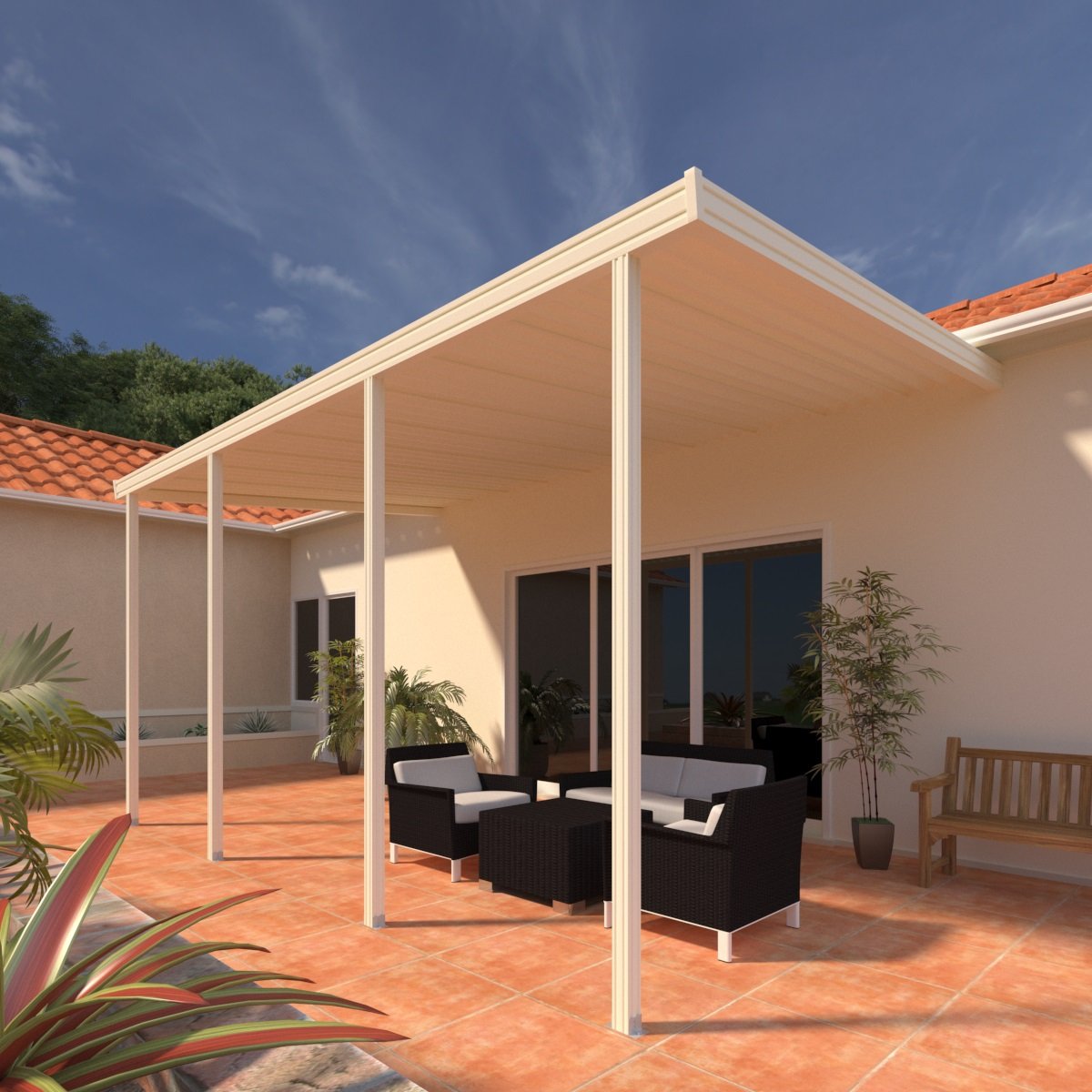 10 ft. Deep x 24 ft. Wide Ivory Attached Aluminum Patio Cover -4 Posts - (10lb Low Snow Area)