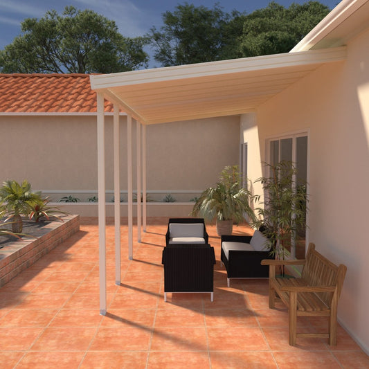 08 ft. Deep x 28 ft. Wide Ivory Attached Aluminum Patio Cover -4 Posts - (20lb Low/Medium Snow Area)