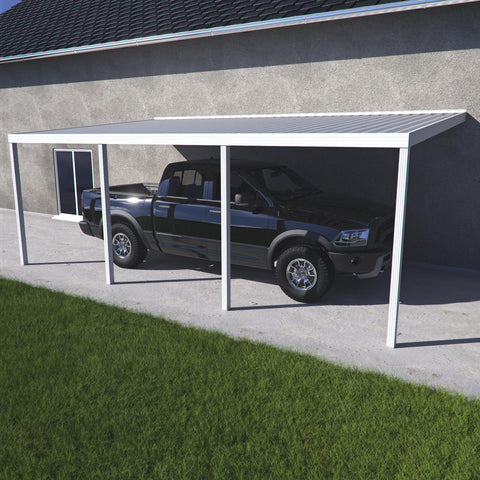 10 ft. Deep x 24 ft. Wide White Attached Aluminum Carport -4 Posts - (20lb Low/Medium Snow Area)