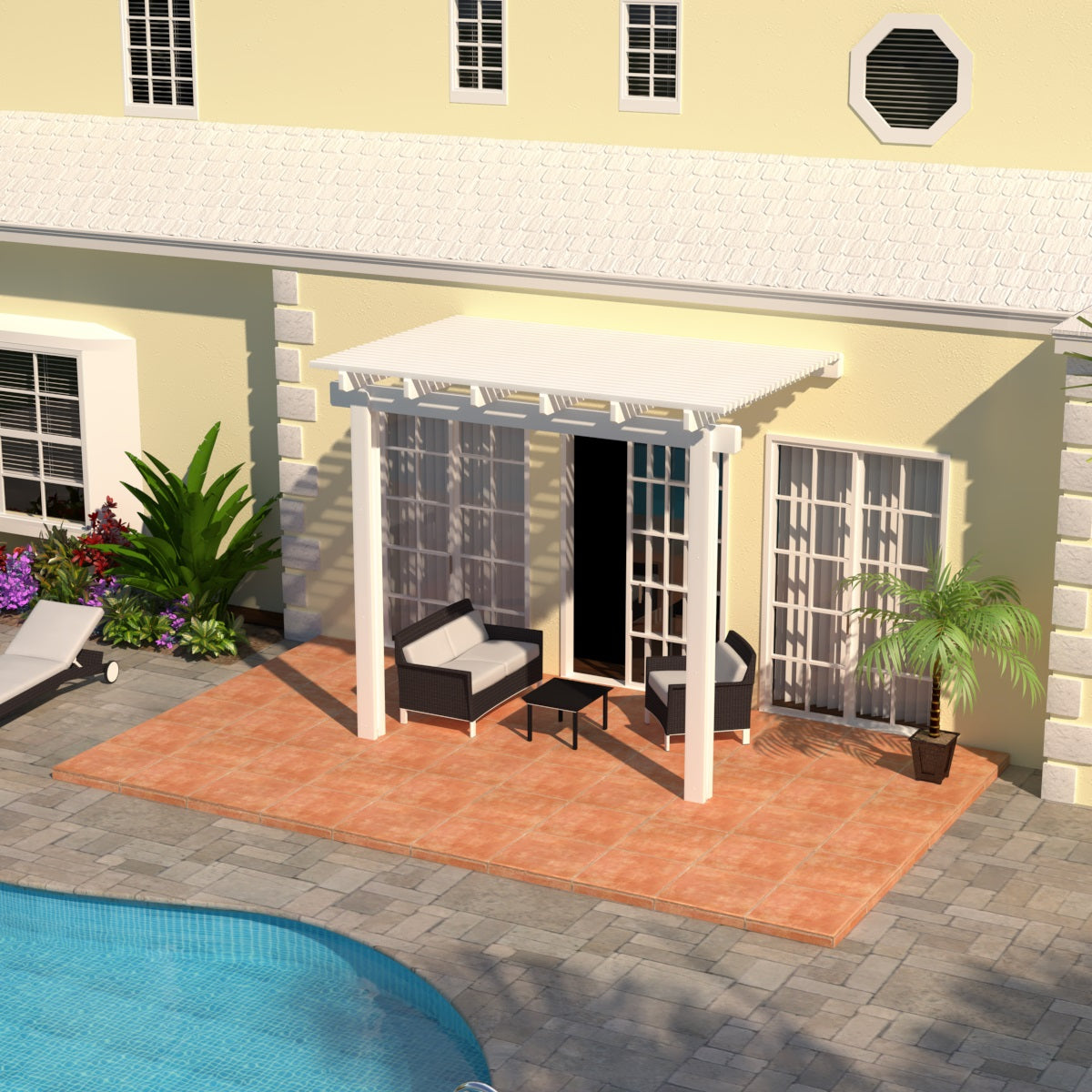 08 ft. Deep x 08 ft. Wide White Attached Aluminum Pergola -2 Posts - (10lb Low Snow Area) (Copy)