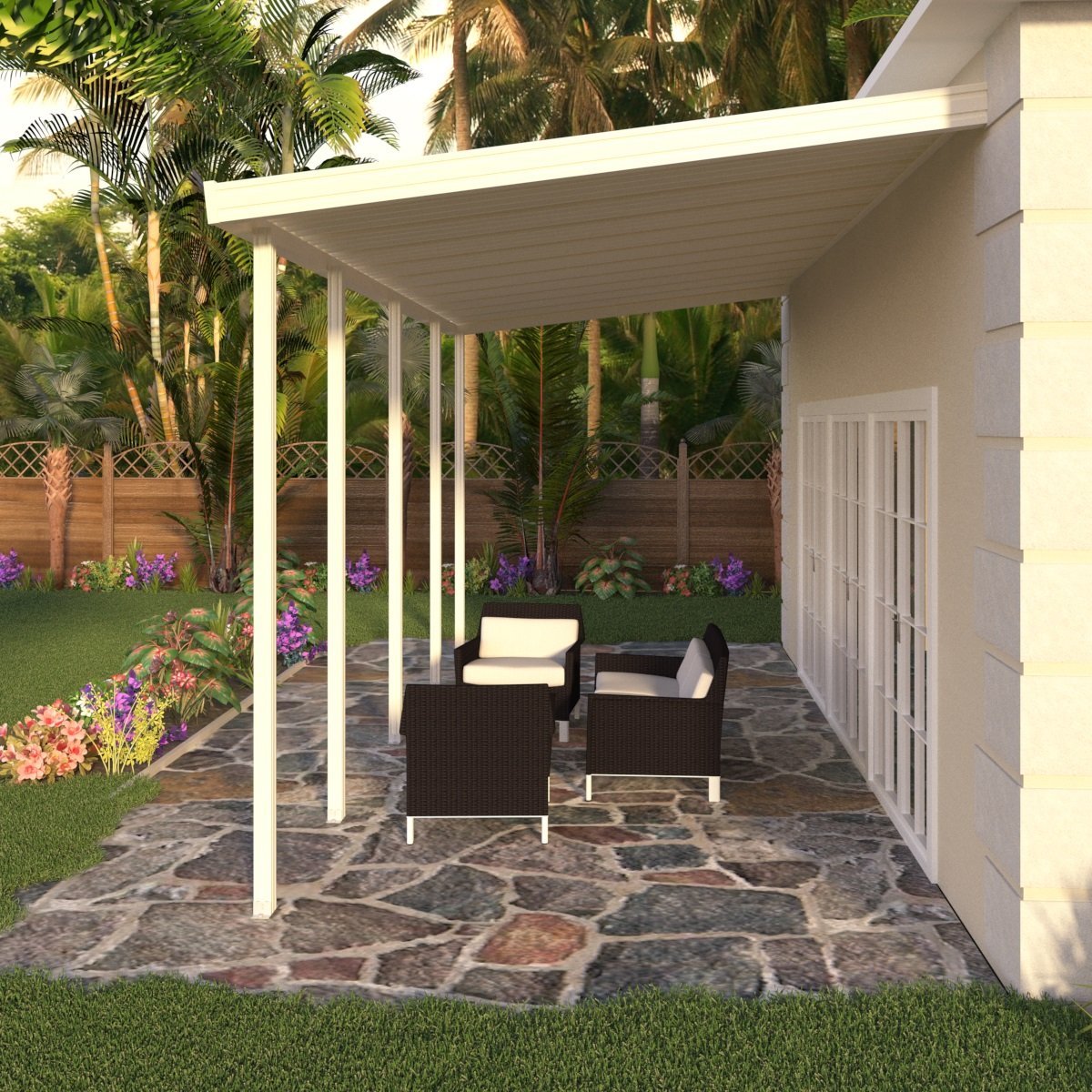 10 ft. Deep x 20 ft. Wide Ivory Attached Aluminum Patio Cover -4 Posts - (30lb Medium/High Snow Area)