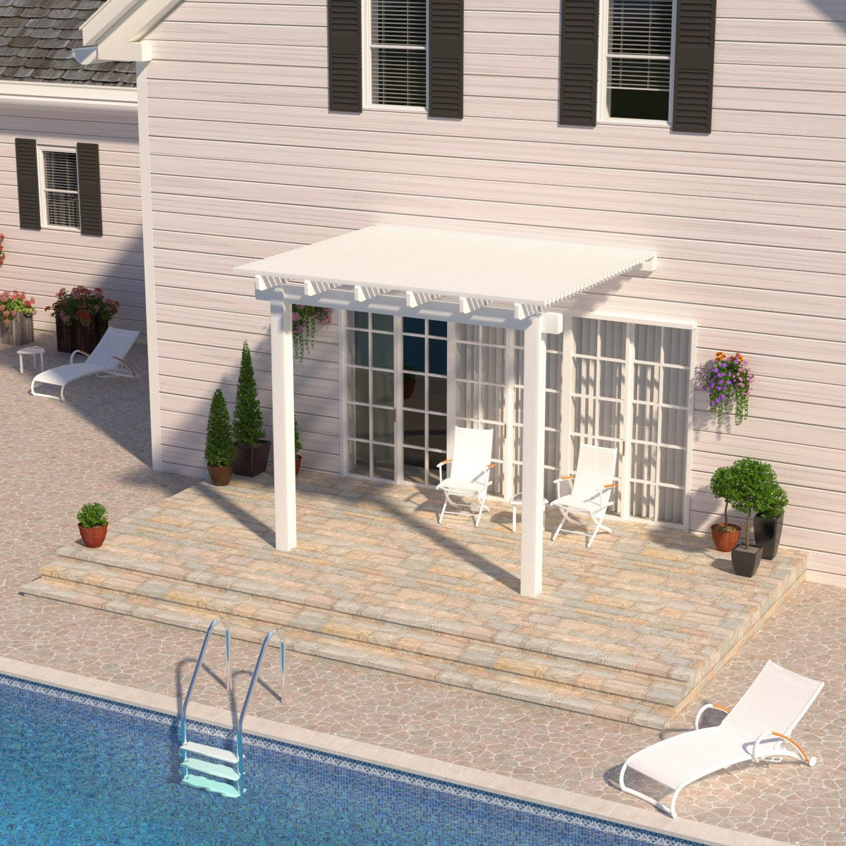 08 ft. Deep x 08 ft. Wide White Attached Aluminum Pergola -2 Posts - (10lb Low Snow Area) (Copy)