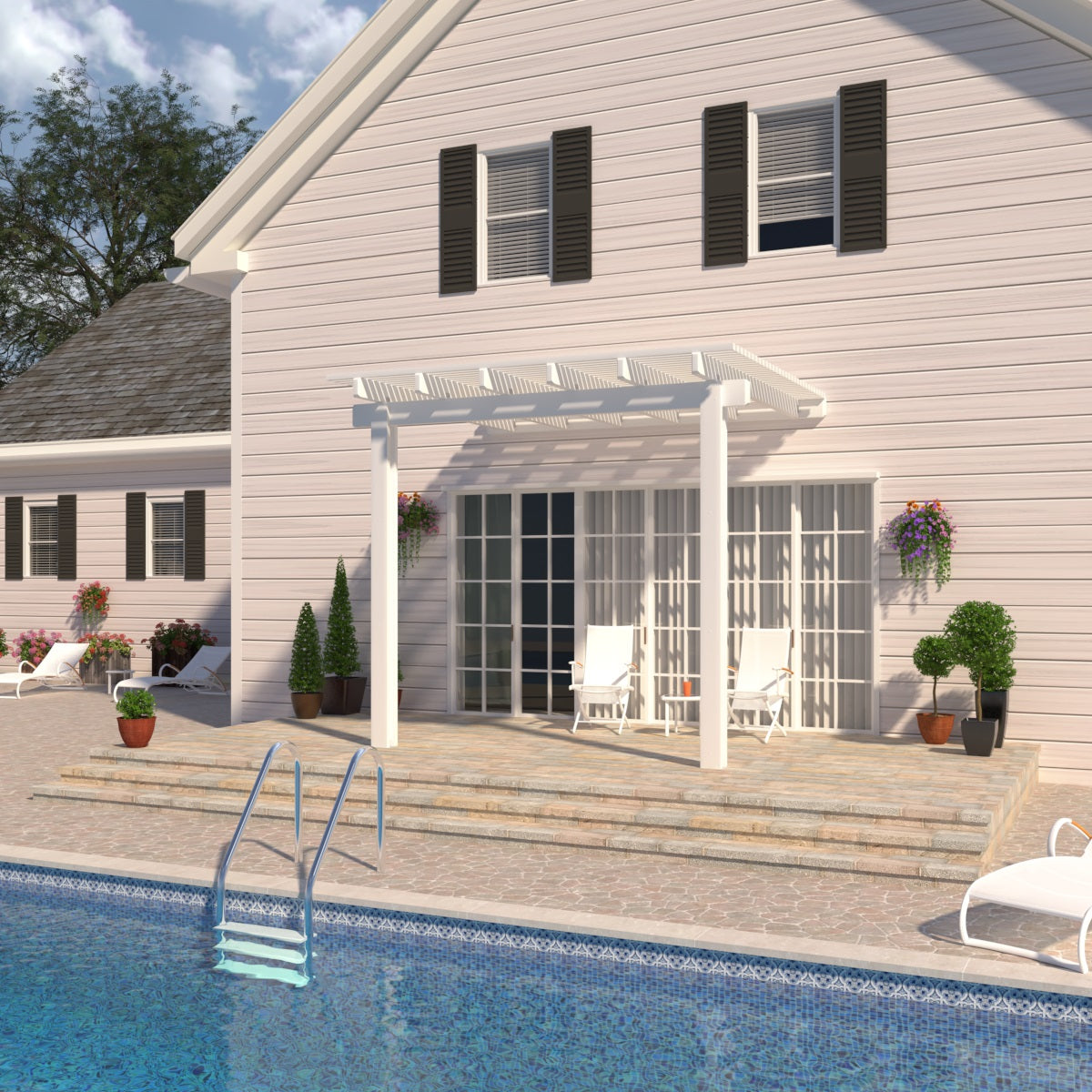 08 ft. Deep x 08 ft. Wide White Attached Aluminum Pergola -2 Posts - (10lb Low Snow Area) (Copy)