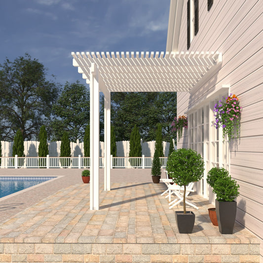 08 ft. Deep x 08 ft. Wide White Attached Aluminum Pergola -2 Posts - (10lb Low Snow Area) (Copy)